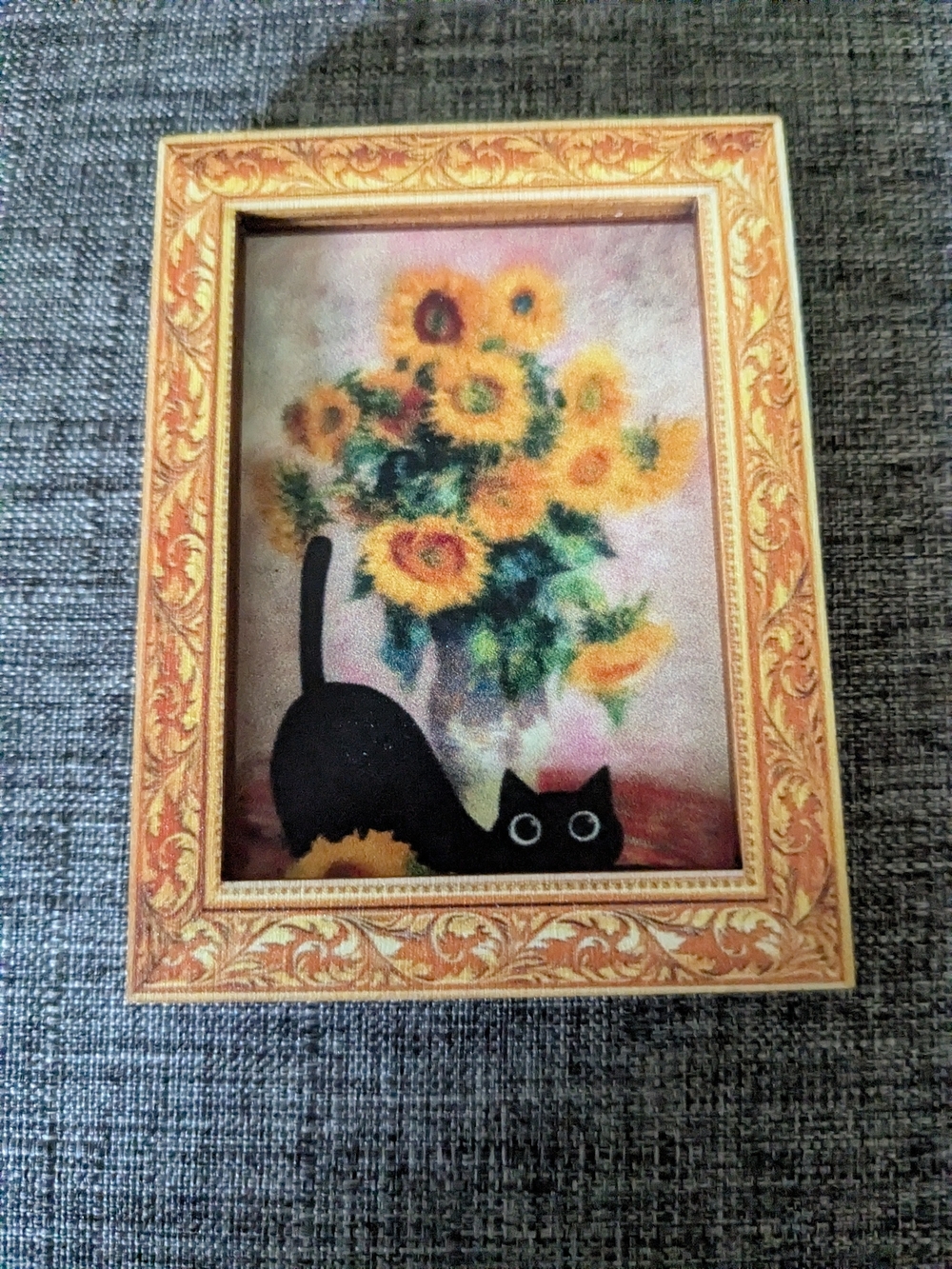 Sunflower & Black Cat Decorative Gold Frame Magnet